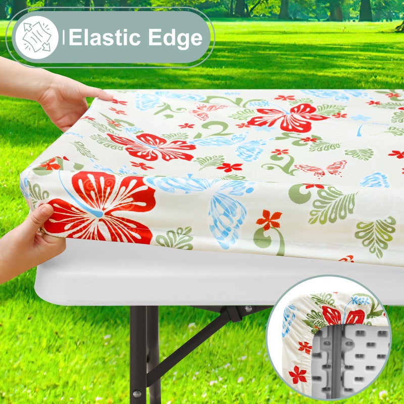 misaya Picnic Table Cover with Bench Cover  Waterproof Elastic Fitted Tablecloth for 6 Foot Tables  Rectangle Washable Polyester Fabric Tablecloths for Picnic  Camping  Outdoor (Butterfly  30"" x 72"") - Image 3